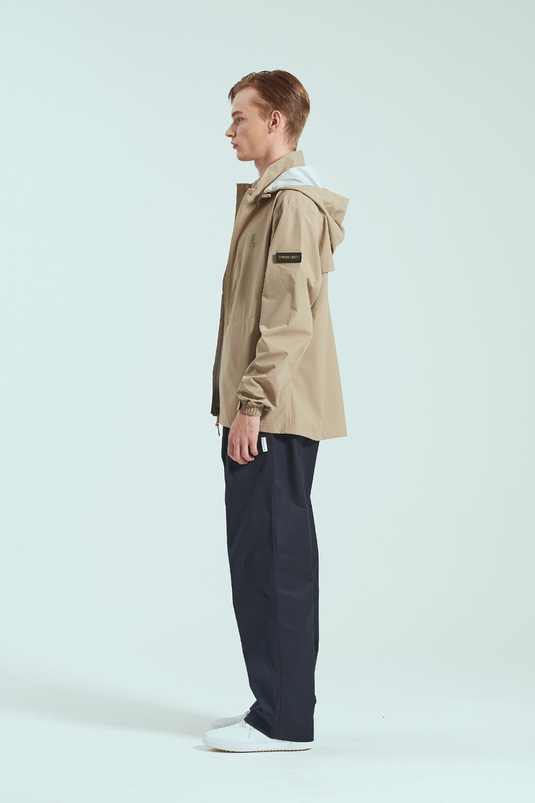 BIRDIE Mens Golf Rain Jacket - Beige CornerGreenGolf